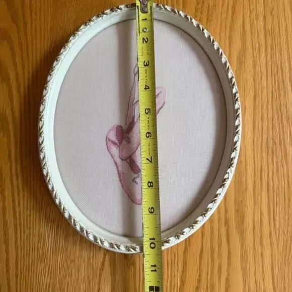 Framed Cross Stitch Ballerina Shoes In￼ Gorgeous white with Gold Oval Wood Frame - Picture 8 of 8